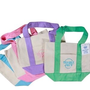 Set of 4 Trader Joe’s Pastel Mini Canvas Tote Bags